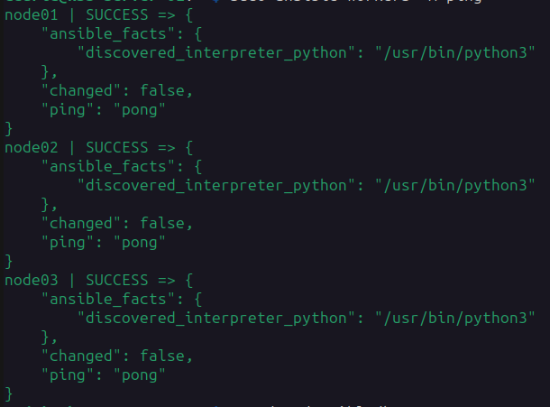 Result of the ansible command 'ping'